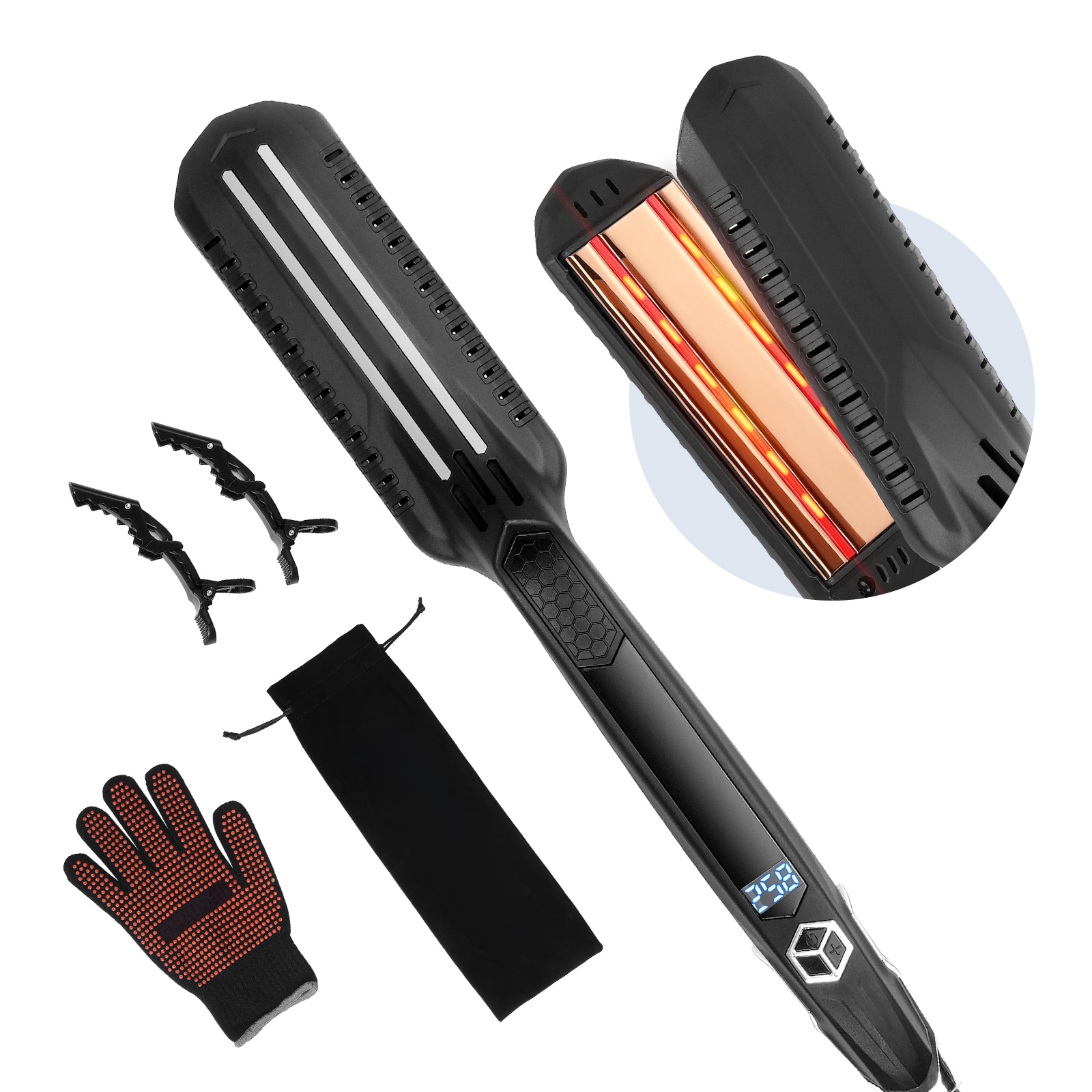 Hair Straightener, 1.5-inch Titanium Flat Iron, Dual Infrared Hair Straightener Flat Iron With LCD Display And 19 Temp Levels - 210°F To 450°F, Dual Voltage 110V/240V For Salon Home Travel Use_voghion.com